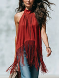 Vintage Red Fringe Halter Neck Top