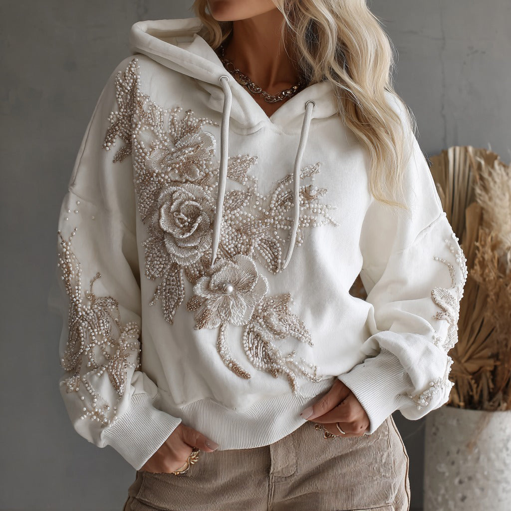 Women's Vintage Rose Embroidery Art Casual Hoodie