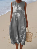 Vintage Loose Floral Art Linen Tank Dress