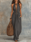 Refined Bohemian Draped Halter Maxi Dress