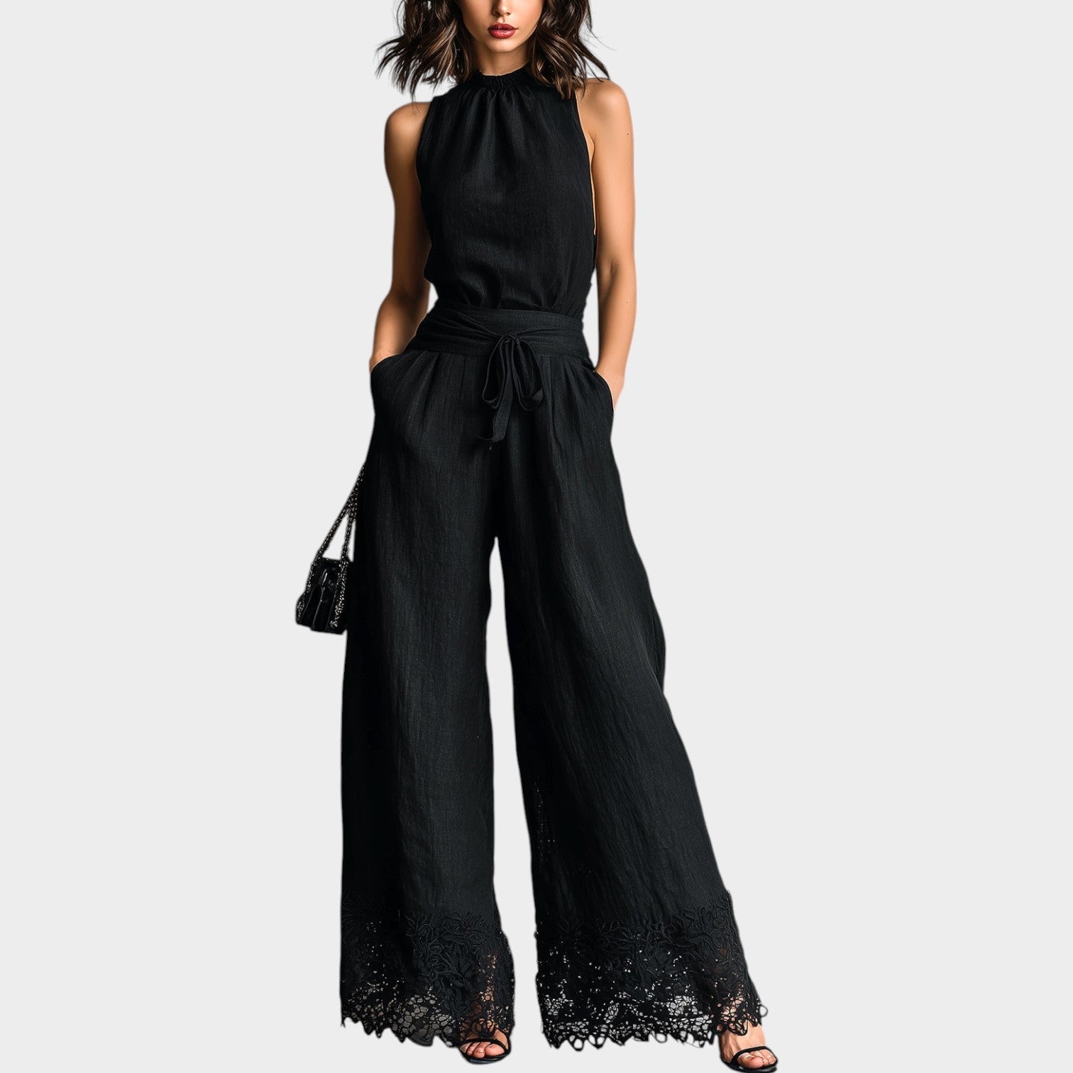 Chic Lace Trim Matching Set