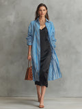 Quiet Luxury Silky Stripe-Shirt & Bias Slip Blue & Black Layered Set