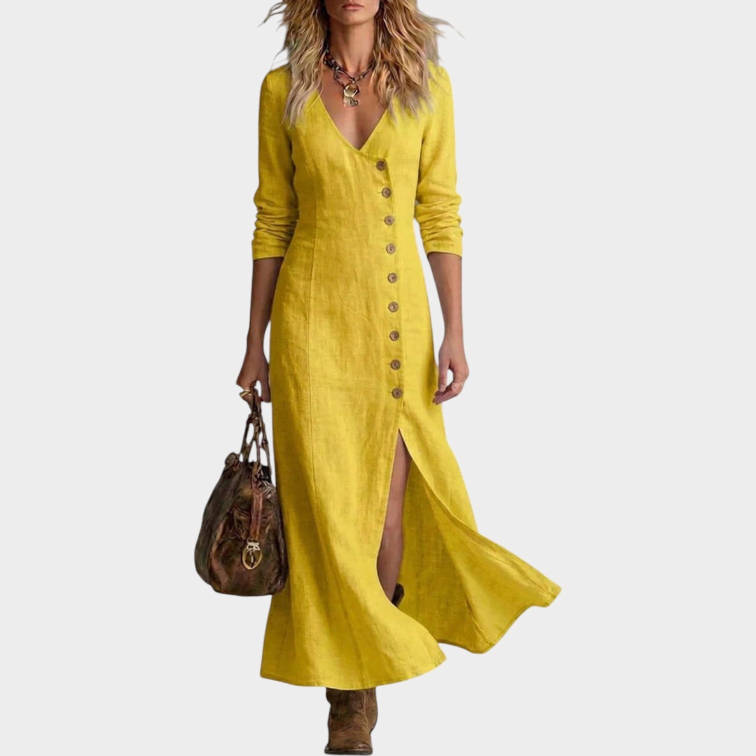 Button-Front Linen Maxi Dress