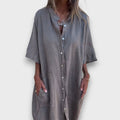 Linen Shirt Dress with Buttons and Pockets
