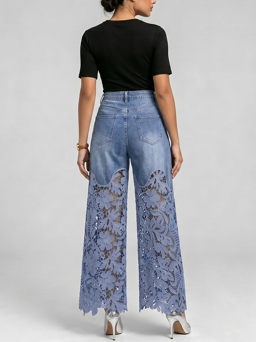 Stylish & Sexy Lace-paneled Cutout Jeans