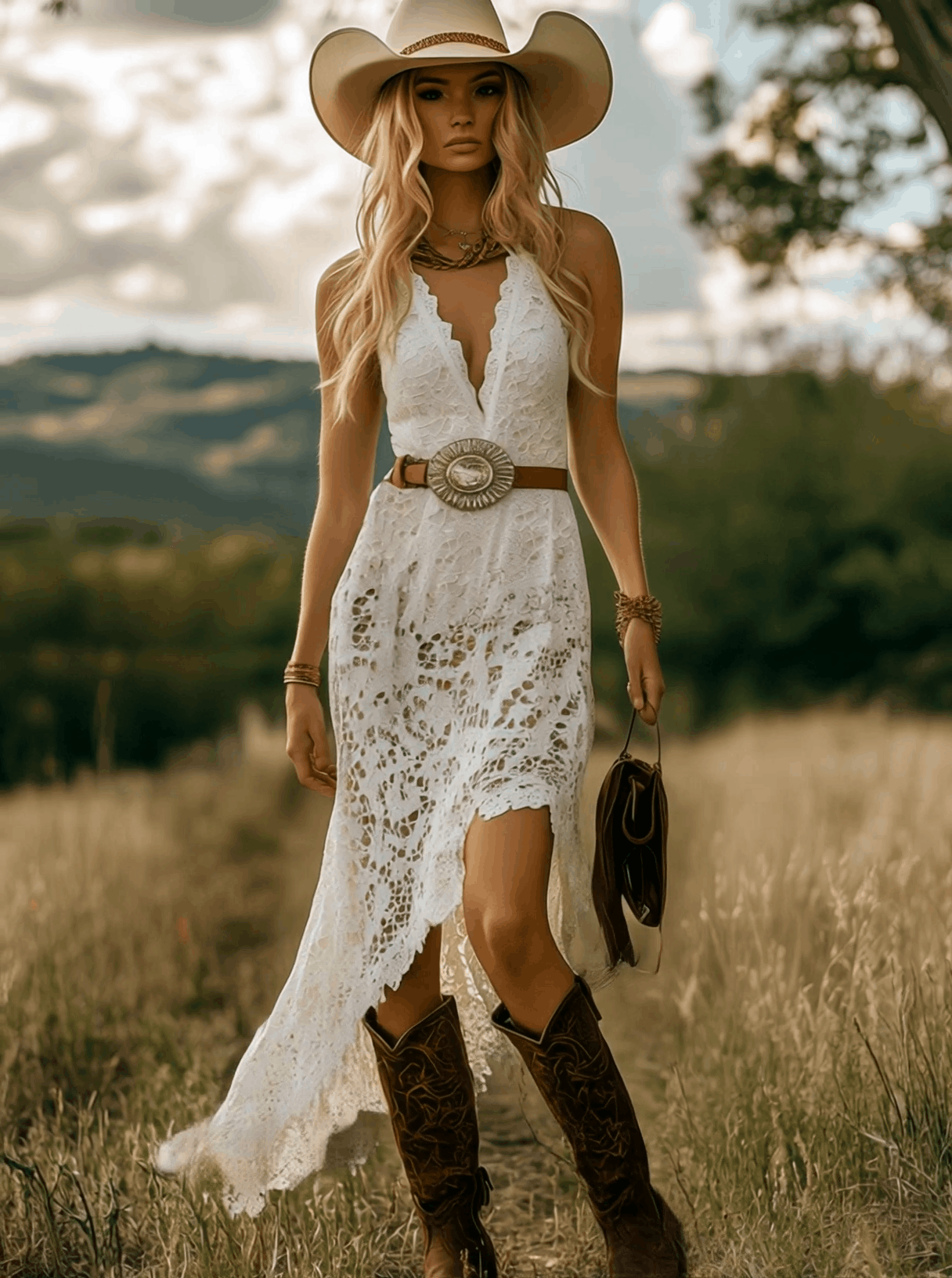 [24-hour shipping out]Vintage Elegant Western White Lace Bias Cut Maxi Dress