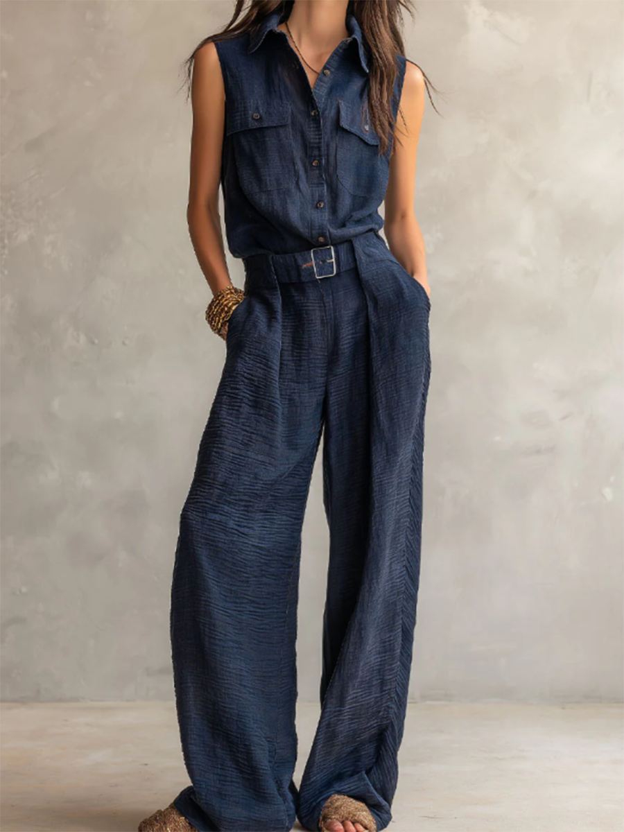 Minimalist Casual Belted Jumpsuit