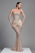 Beautiful Sequins Evening Dress Off-the-shoulder Half Sleeves YL0063