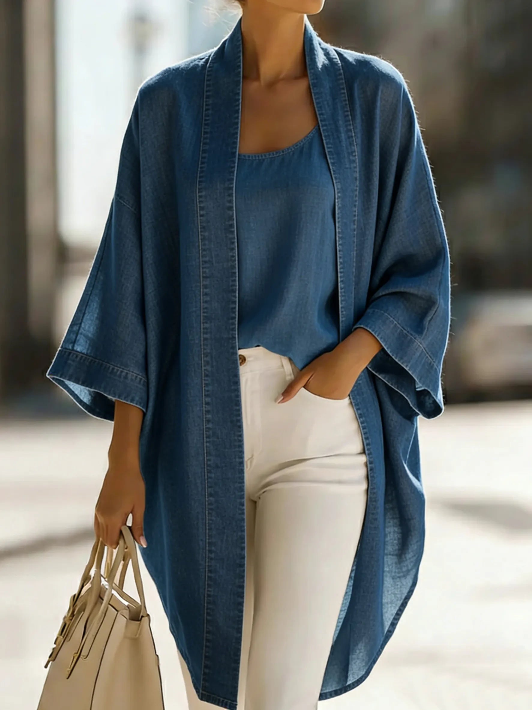 Women’s Casual Denim Two-Piece Set – Elegant Everyday Top & Wide-Leg Pants Outfit