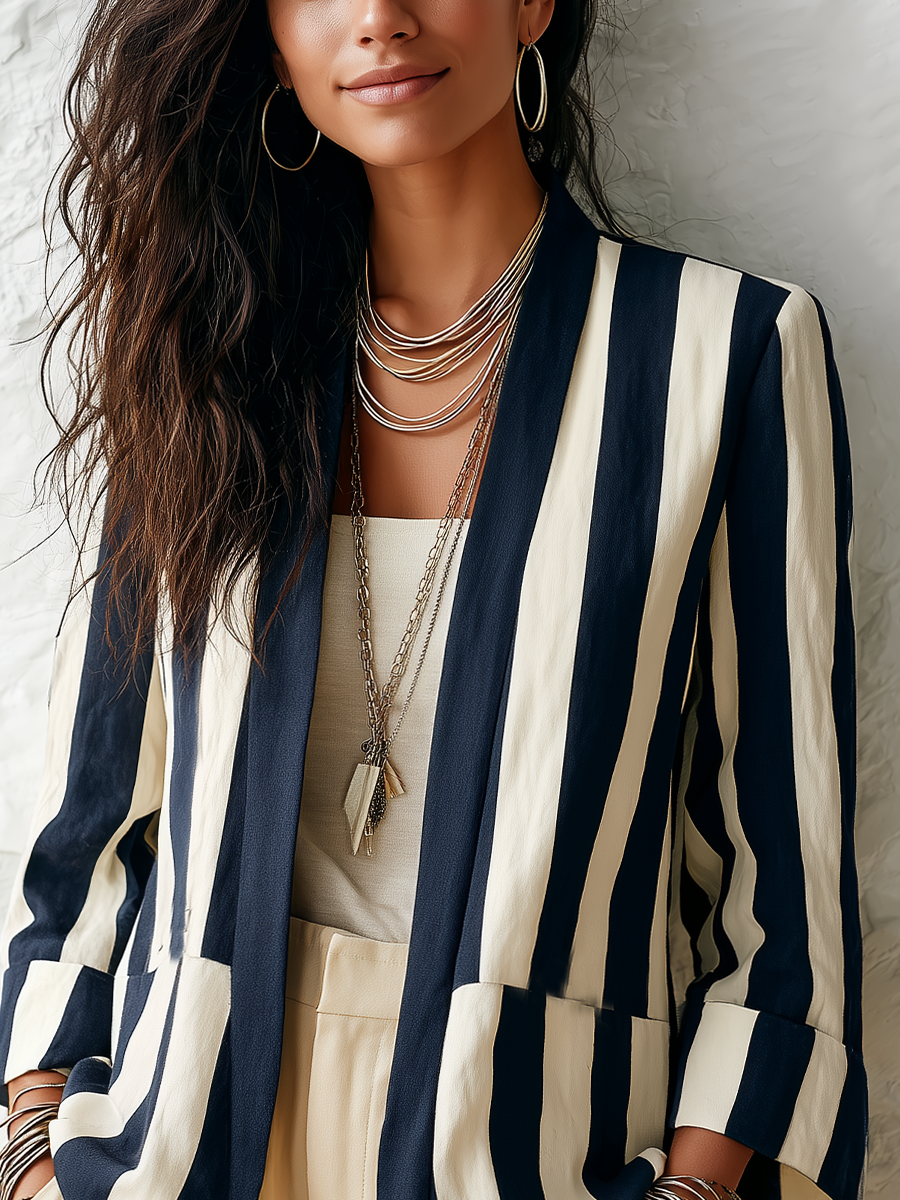 Classic Navy Stripe Relaxed Blazer
