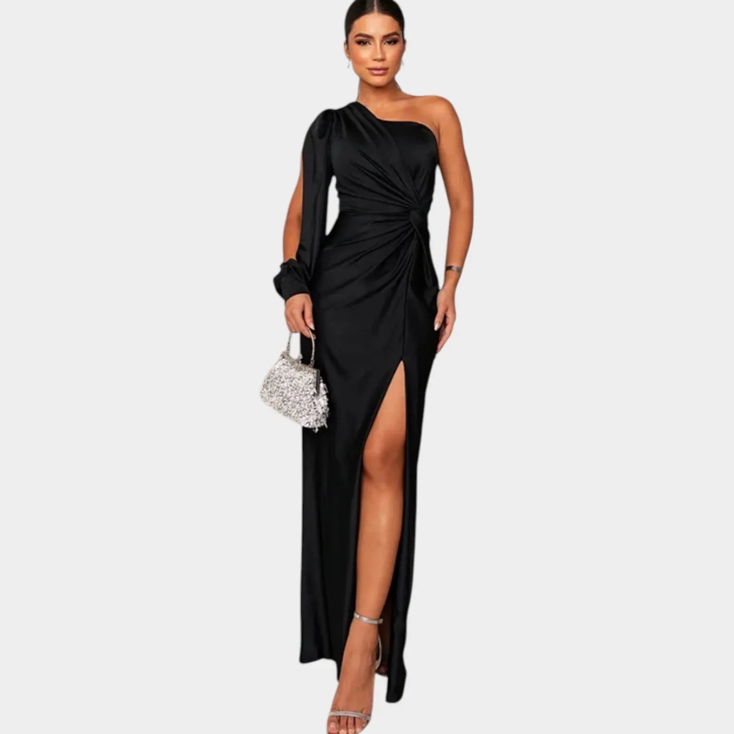One-Shoulder Satin Evening Gown