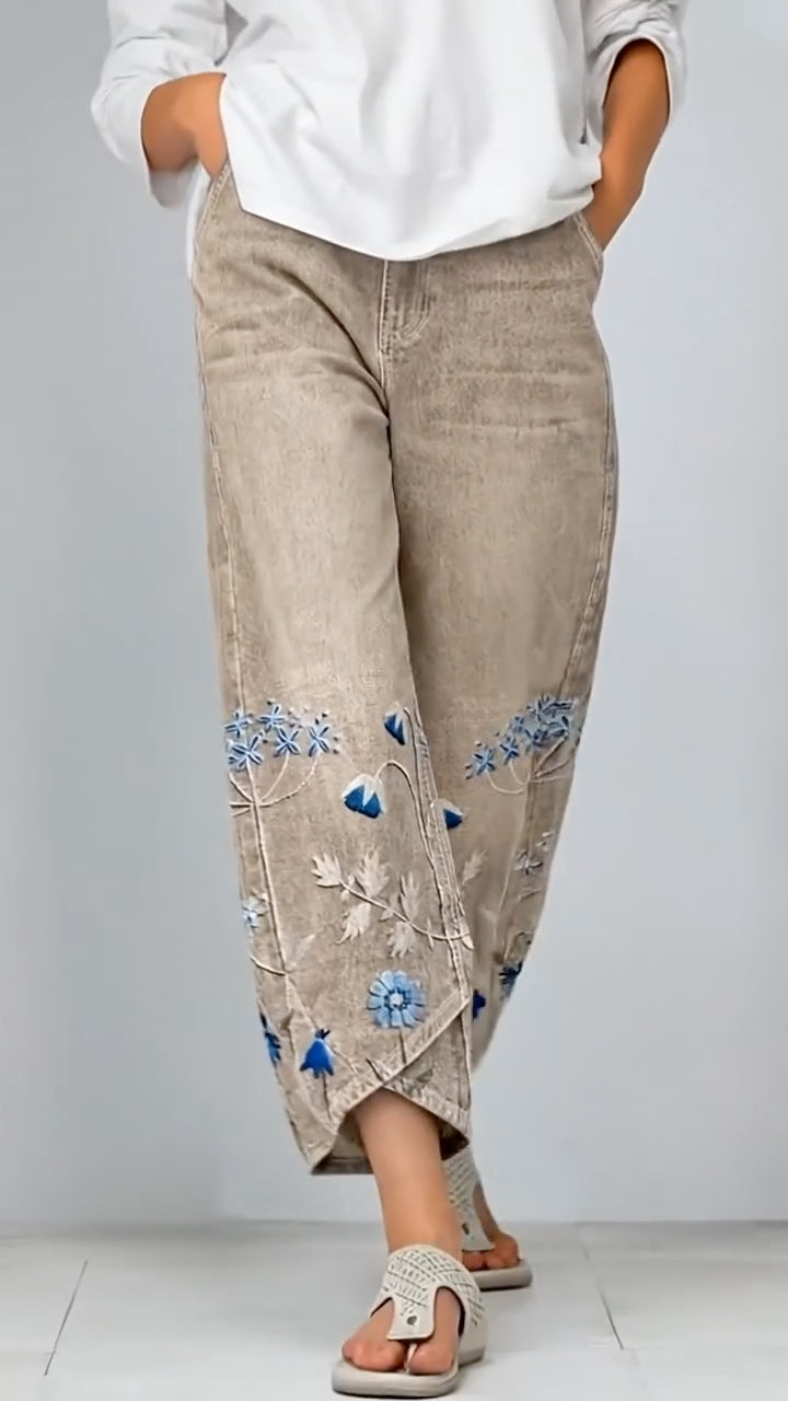 High Waist Cropped Wide Leg Denim Pants