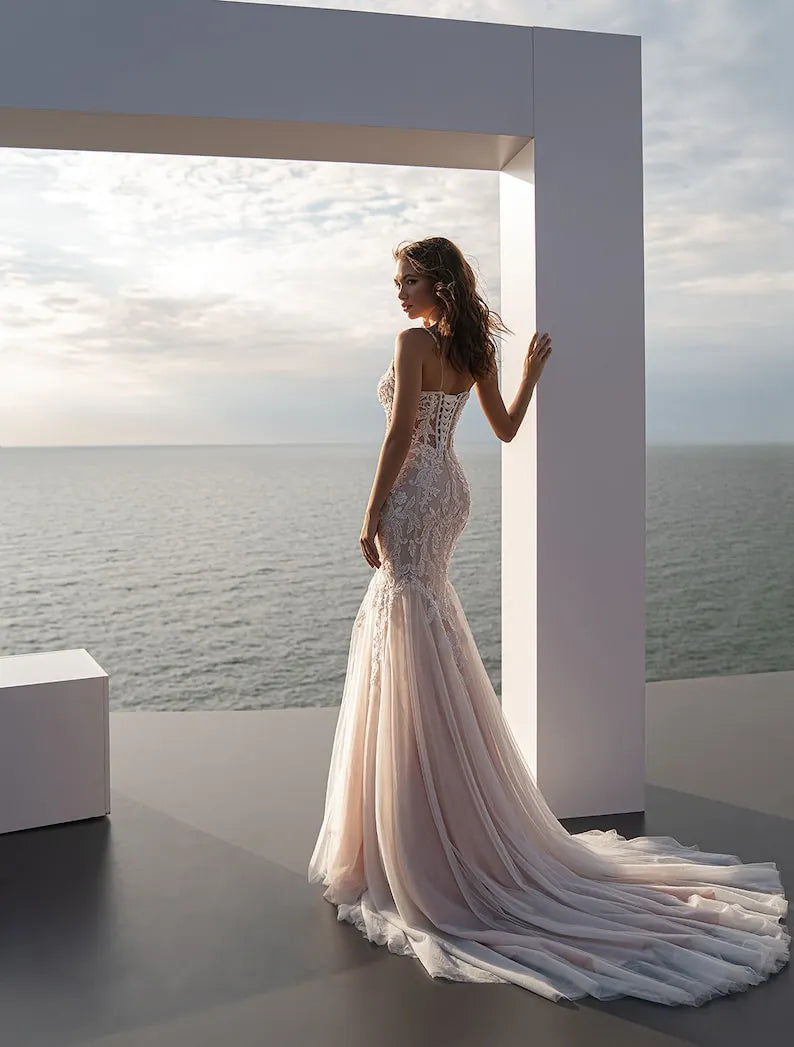 Mermaid wedding dress Rose, Sleeveless wedding dress, Bridal gown, Cathedral wedding dress lace wedding dress, nude dress, cappuccino dress
