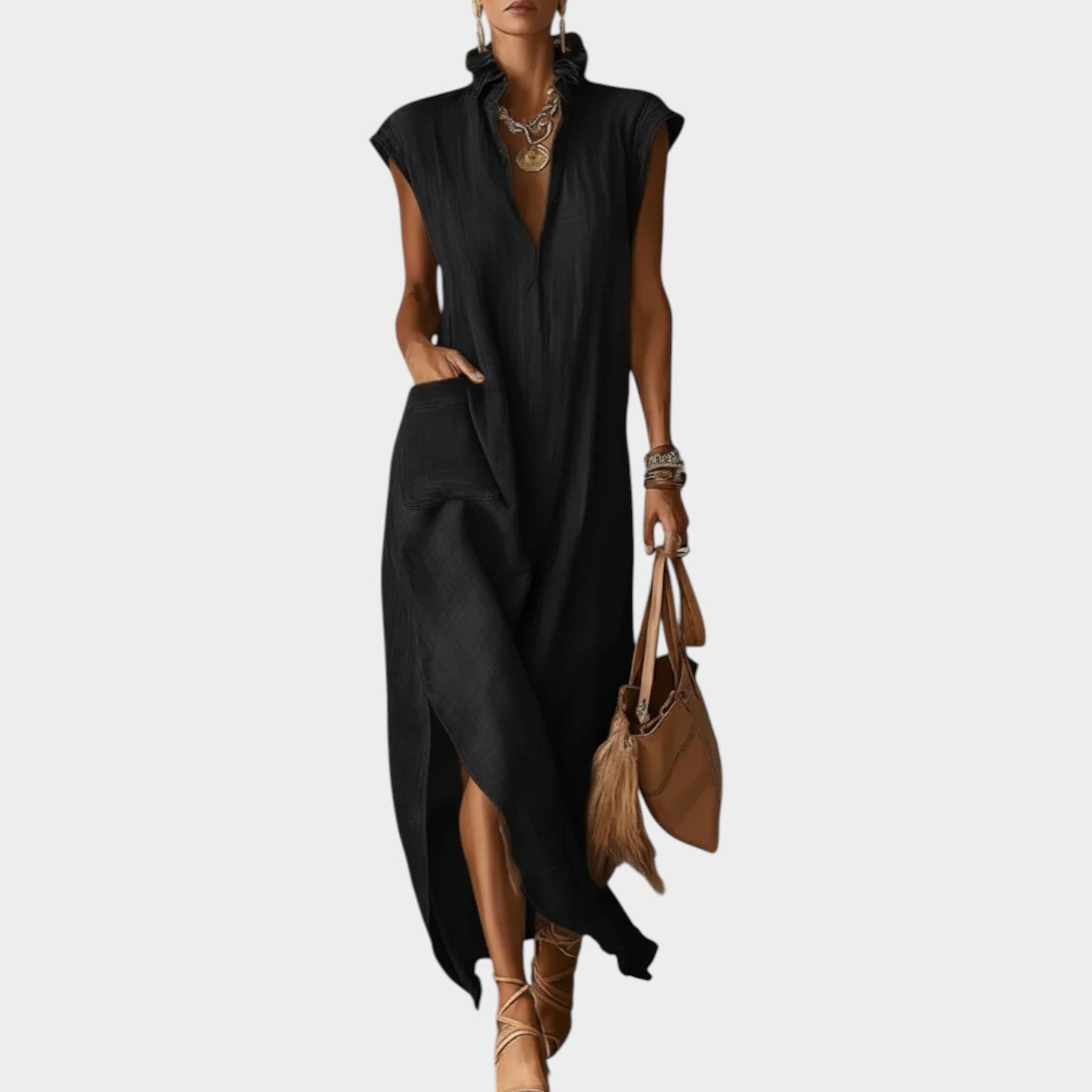 Ruffled Collar Midi Dress