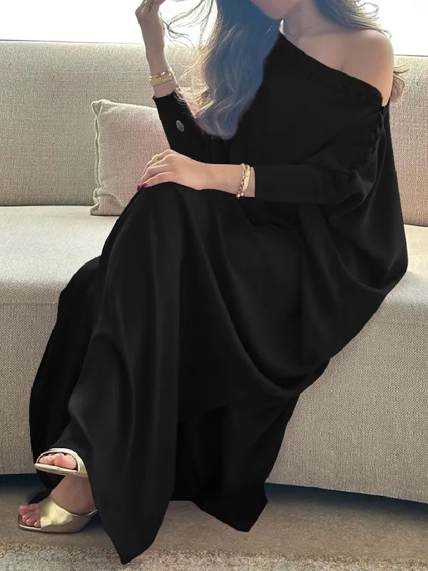H-Line Loose Buttoned Solid Color Maxi Dresses