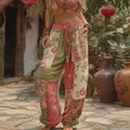 Women's Retro Floral Stitching Casual Pants