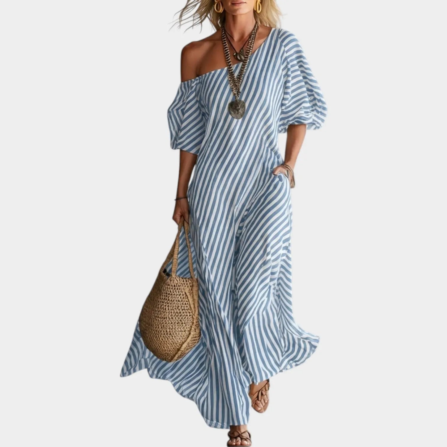 OffâShoulder Striped Maxi Dress