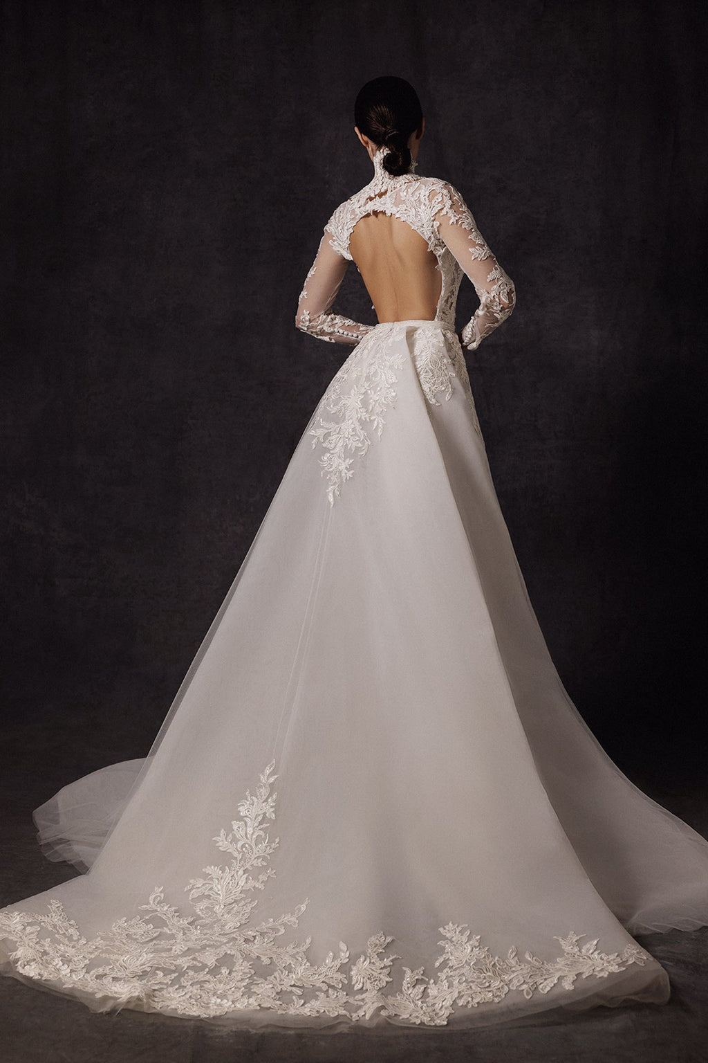 Long sleeves embroidered wedding dress