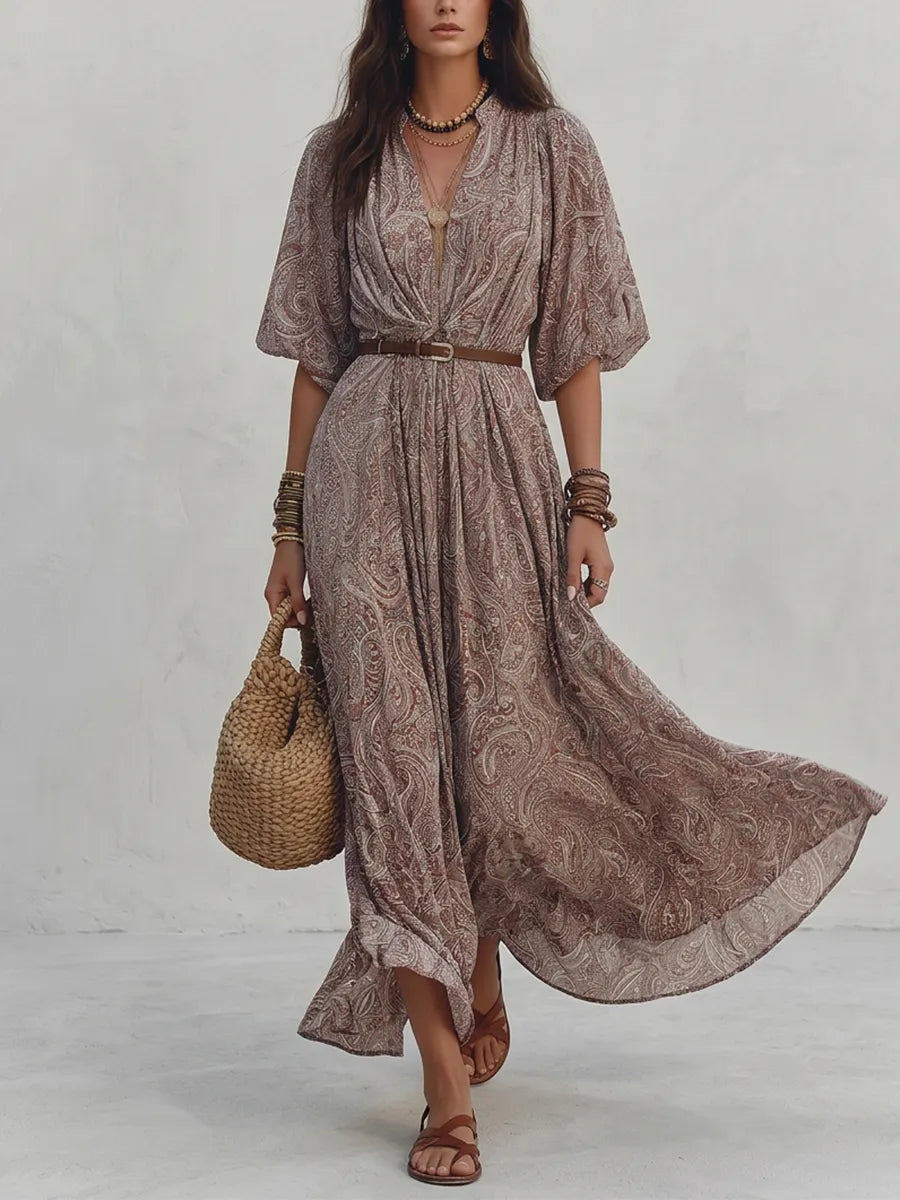 Paisley Breeze Belted Maxi Dress