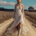 Women's Vintage Elegant Western-Inspired Lace Gown