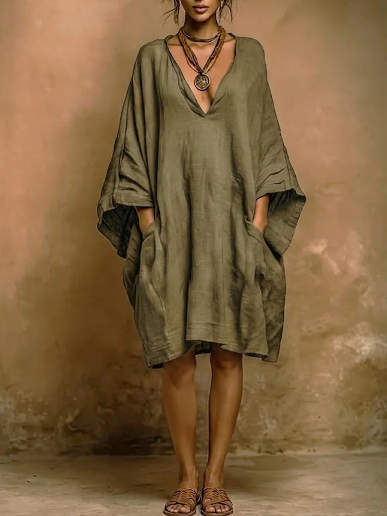 Loose-fit Casual Linen And Cotton Dress
