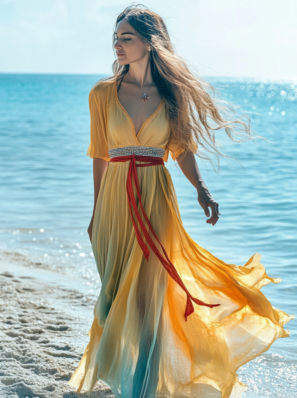 Summer vacation fashion elegant contrast color dress 2480