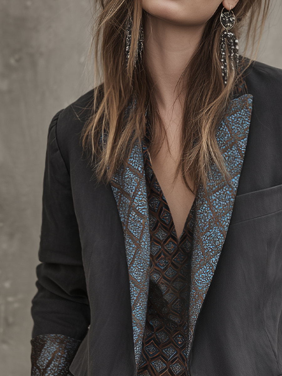 Modern Charcoal Contrast Trim Blazer