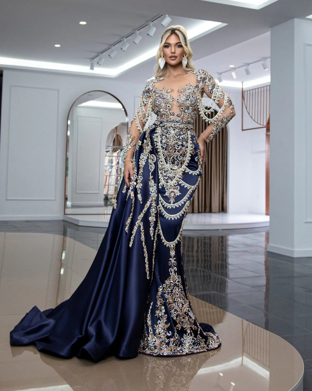 René Sparkling Stone-Encrusted Long Dress