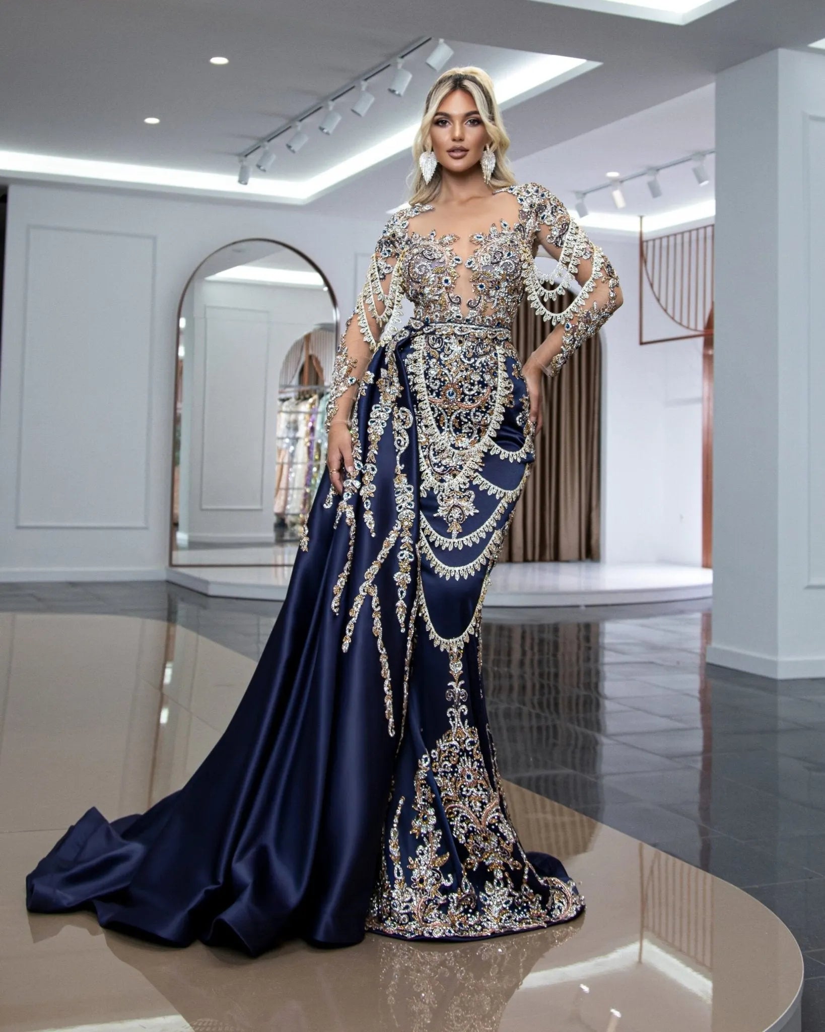 René Sparkling Stone-Encrusted Long Dress