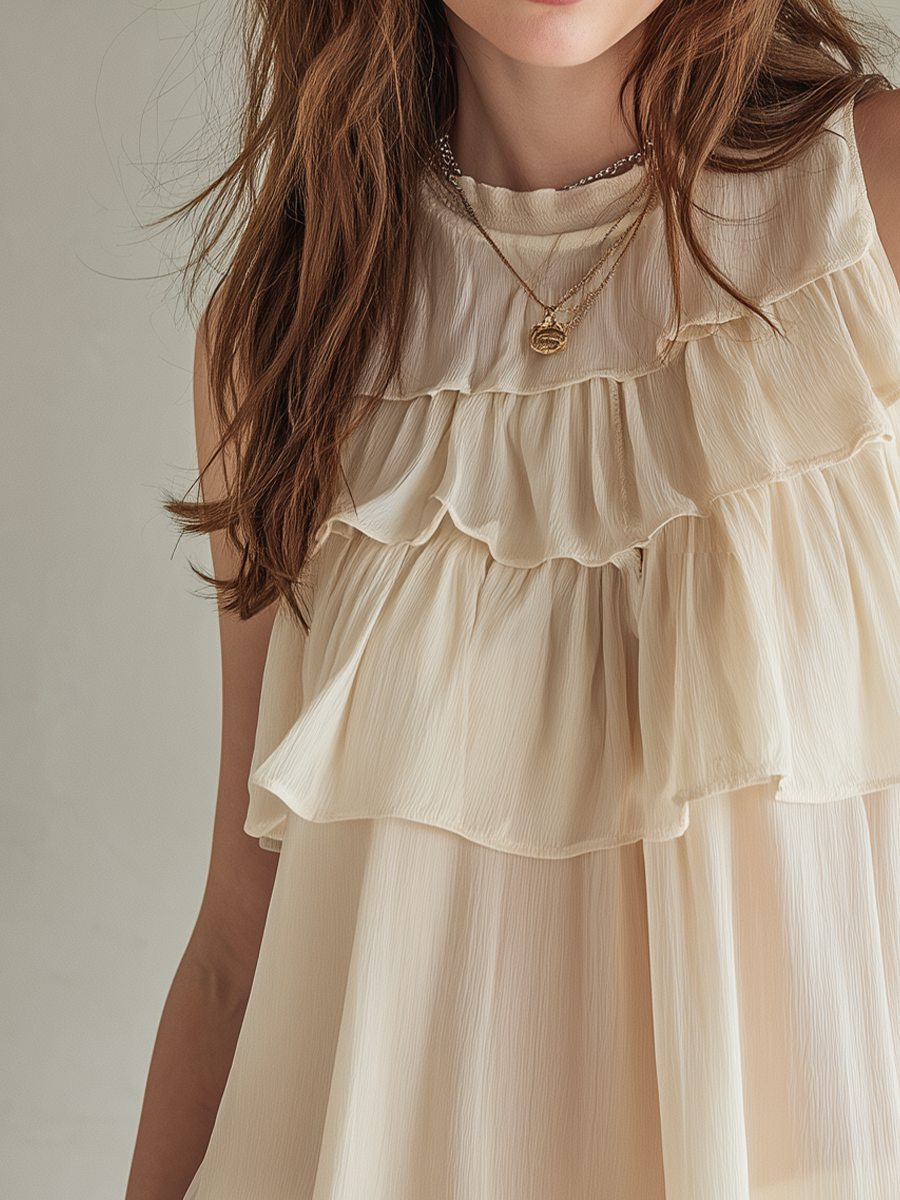 Soft Layered Ruffle Sleeveless Blouse