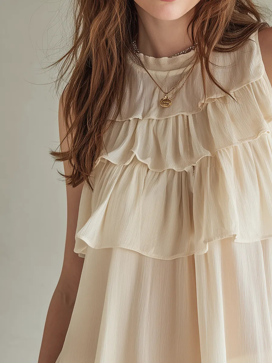 Soft Layered Ruffle Sleeveless Blouse