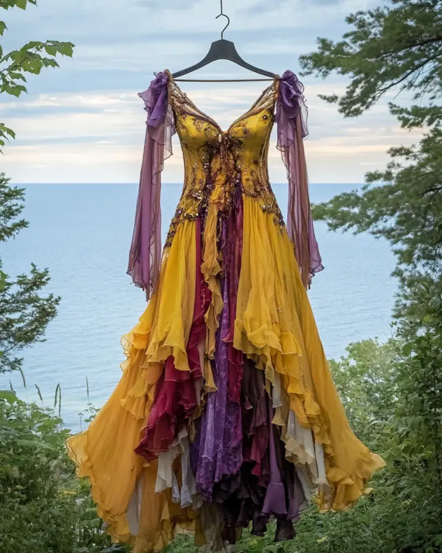 Summer Holiday Ruffle Lace Contrast Dress d323