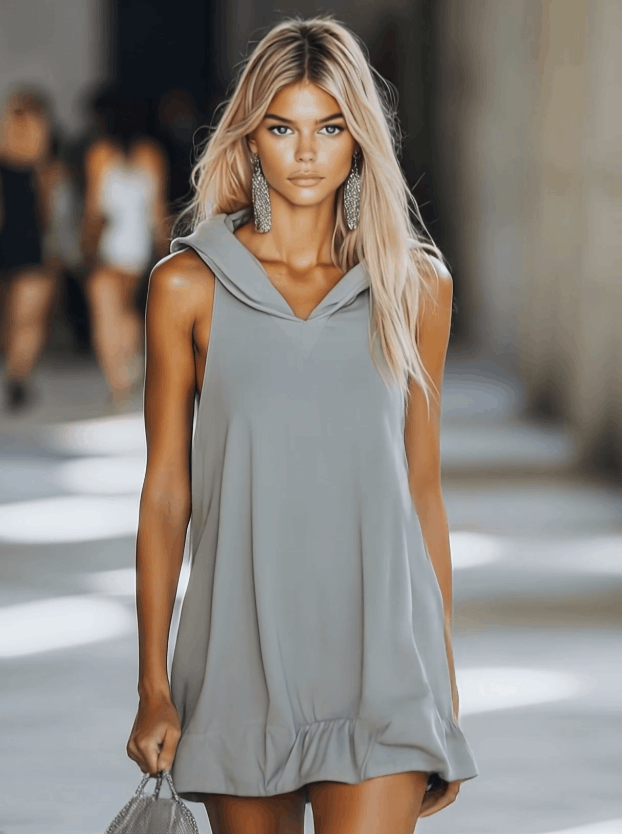[24-hour shipping out]Casual Fashion Loose Grey Sleeveless Hoodie Style Mini Dress