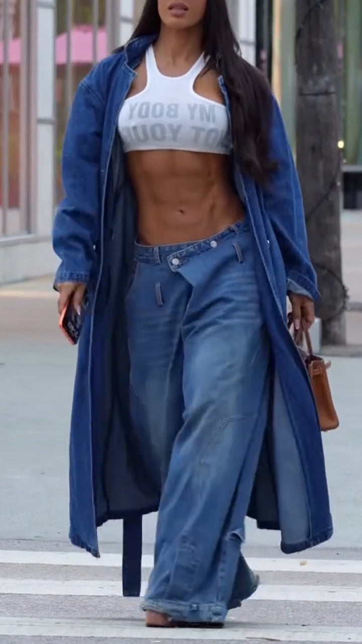 Women Denim Coat +washed Jeans Casual Suit