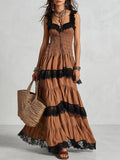 Desert Rose Pleated Tiered Lace Dress