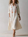 Bohemian Floral Embroidered Ruffle Sleeve Dress