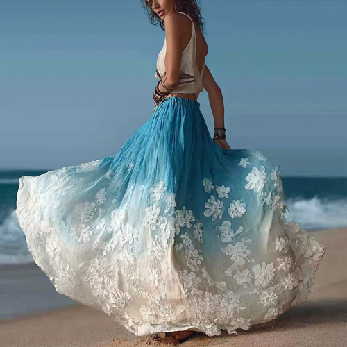 Bohemian Style Plant Flower Gradient Color Half-length Dress