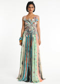 Aether - Aurora applique 3d embellished flower cupro gathered maxi dress