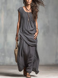Minimalist Charcoal Grey Draped Layered Maxi Dress