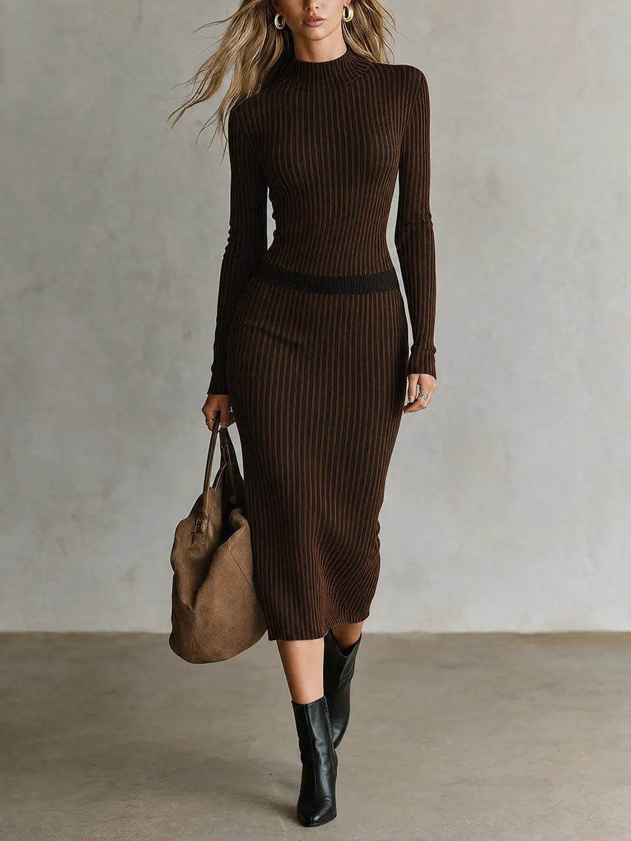 Minimal Vintage Brown Stripe Two-Piece Knit Set