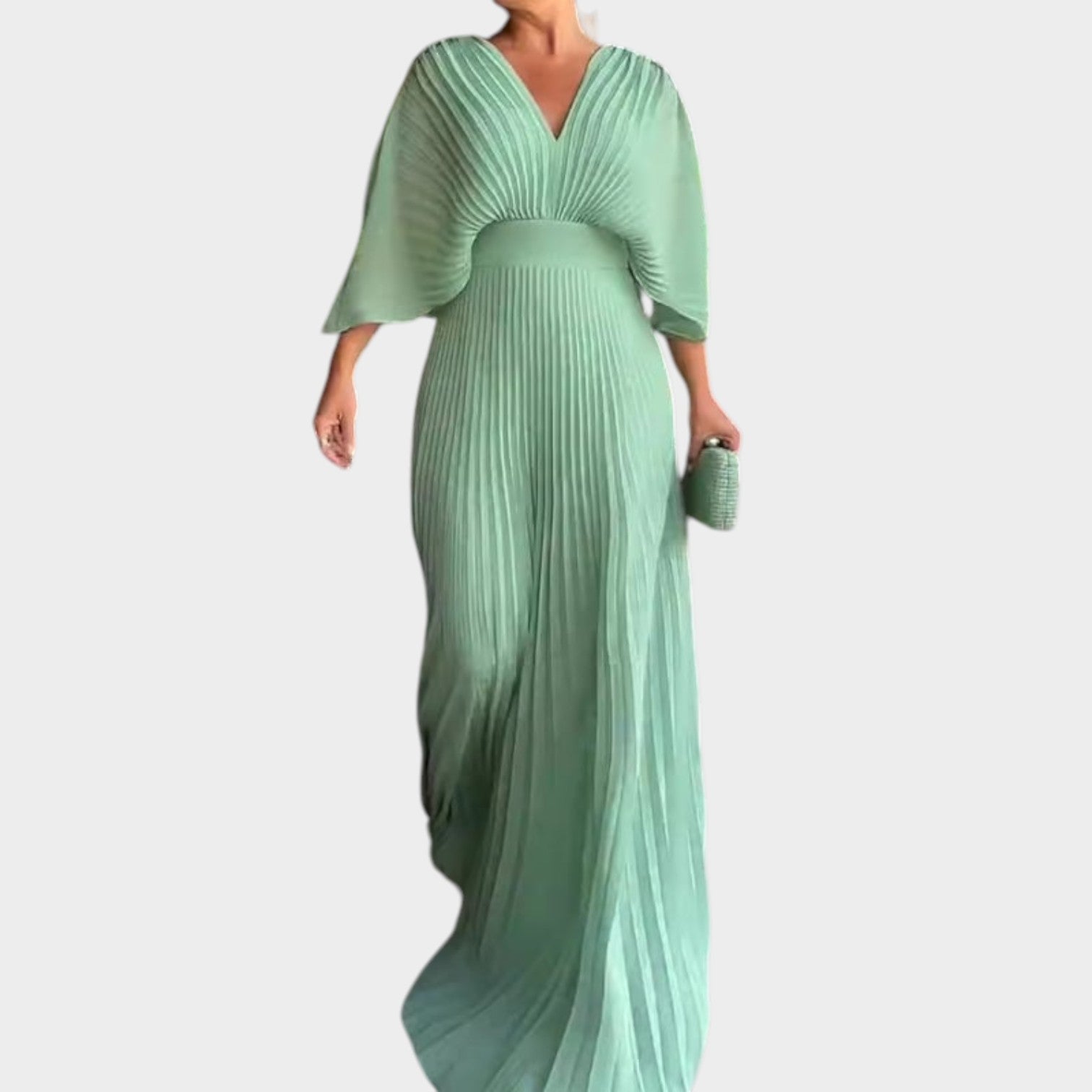 Romantic Pleated V-Neck Maxi Dress