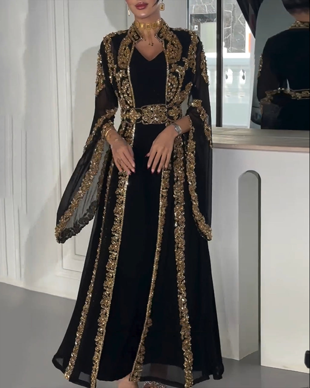 Women's V-neck black sequins Dress
