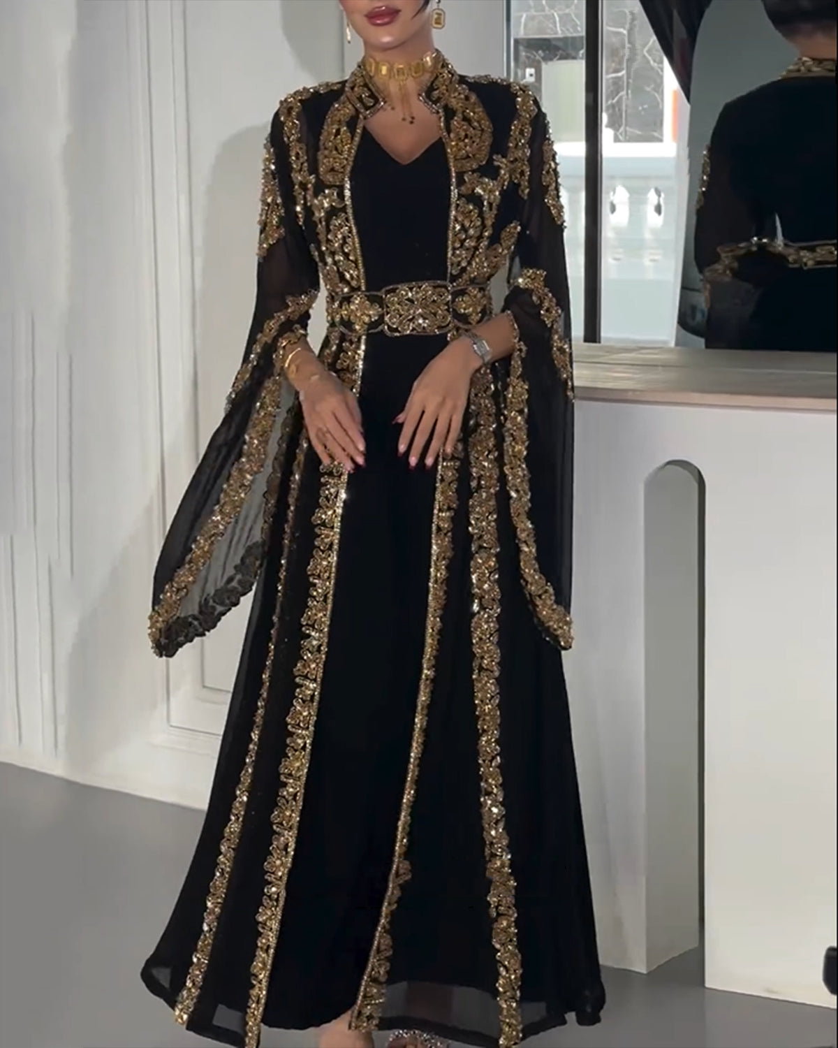 Women's V-neck black sequins Dress