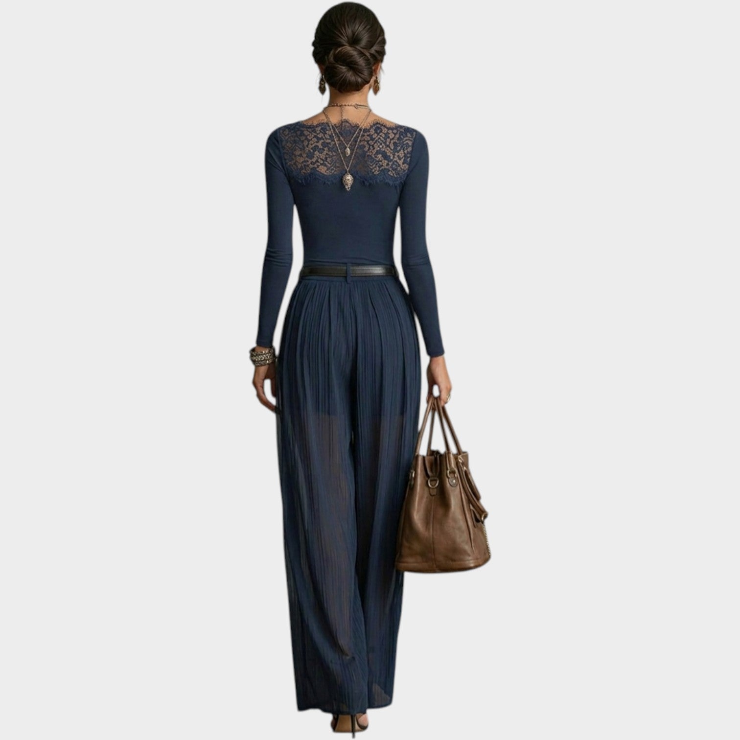 Sheer Wide-Leg Jumpsuit with Lace Detail