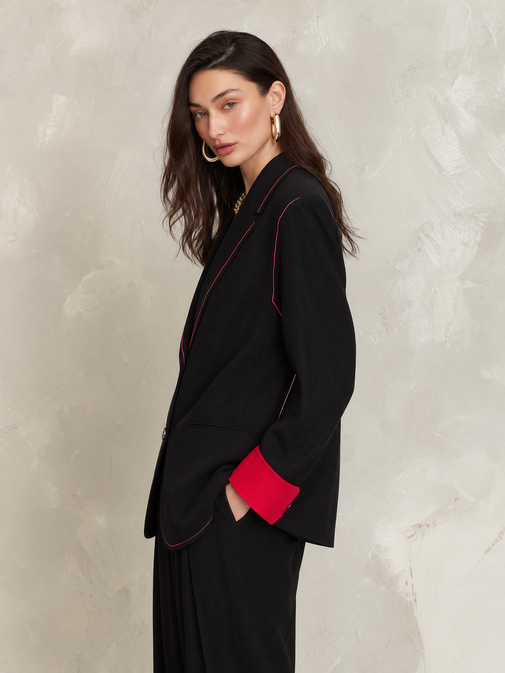 Tailored Black Contrast Trim Blazer