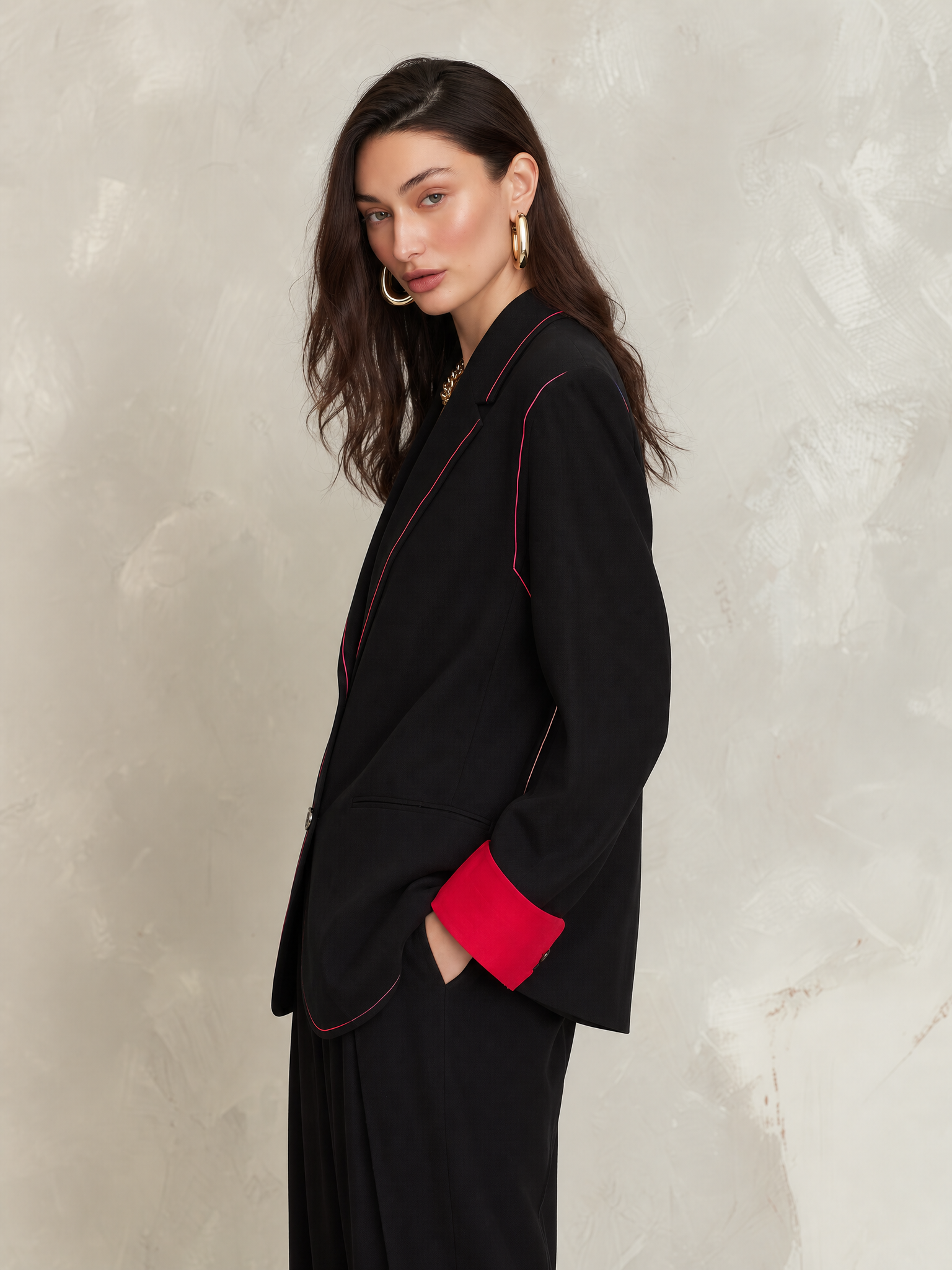 Tailored Black Contrast Trim Blazer