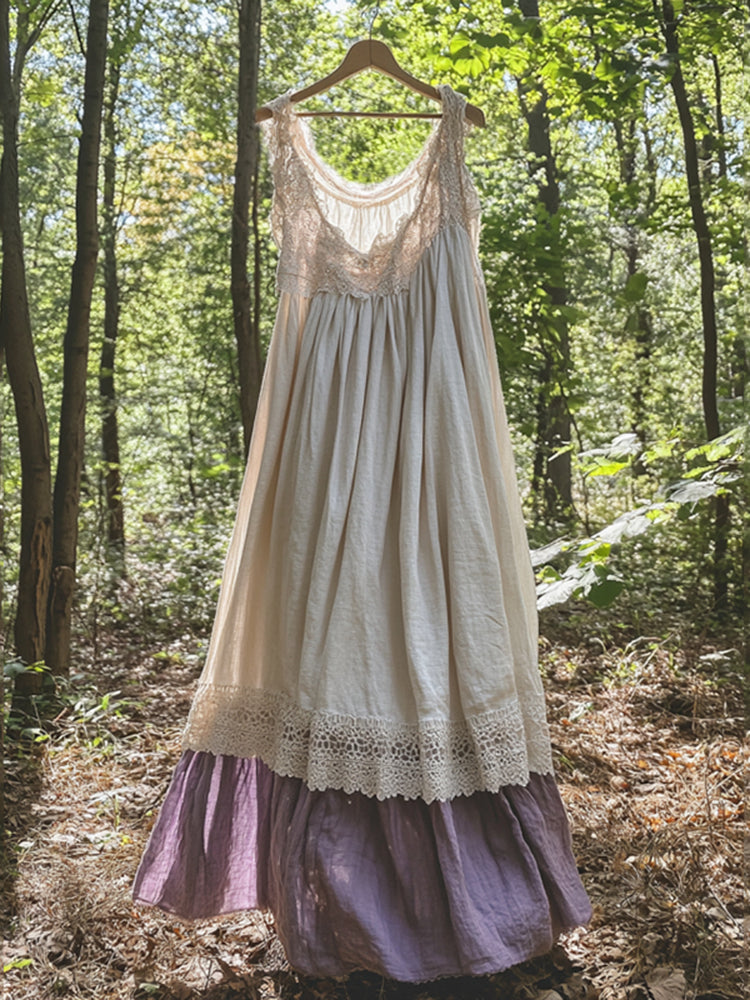 Boho Lace Patchwork Art Sleeveless Comfy Linen Dress