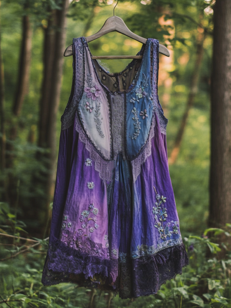 Boho Lavender Gradient Lace Art Linen Sleeveless Tank Top