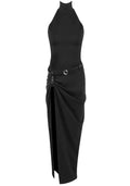 Halter Belt Draped Maxi Dress Black