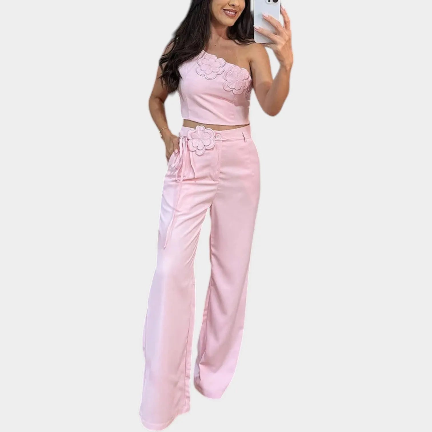 Floral One-Shoulder Two-Piece Set